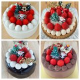 卵アレルギー、乳アレルギーや授乳中でも安心、名古屋、岐阜市から多数来店する岐阜県美濃加茂市のケーキ屋、「卵、乳製品、白砂糖をつかわない　おやつのアトリエ モコ」が販売している、「卵乳小麦不使用クリスマスケーキ」の写真。